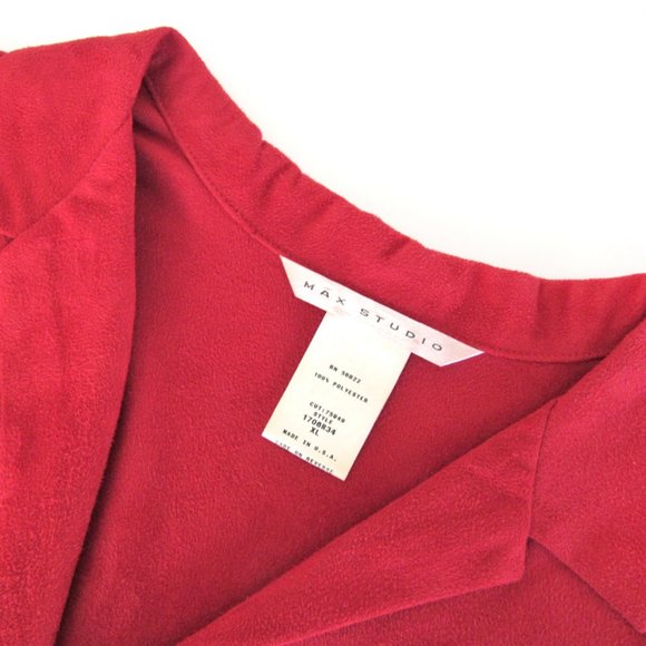 Max Studio Berry Red Faux Suede Long Sleeve Top with Matching Sash - Size XL - Picture 4 of 6